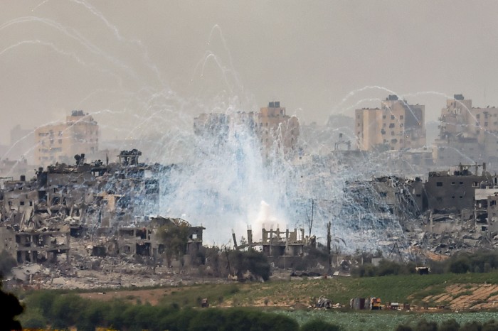 Smoke rises above northern Gaza following an Israeli air strike